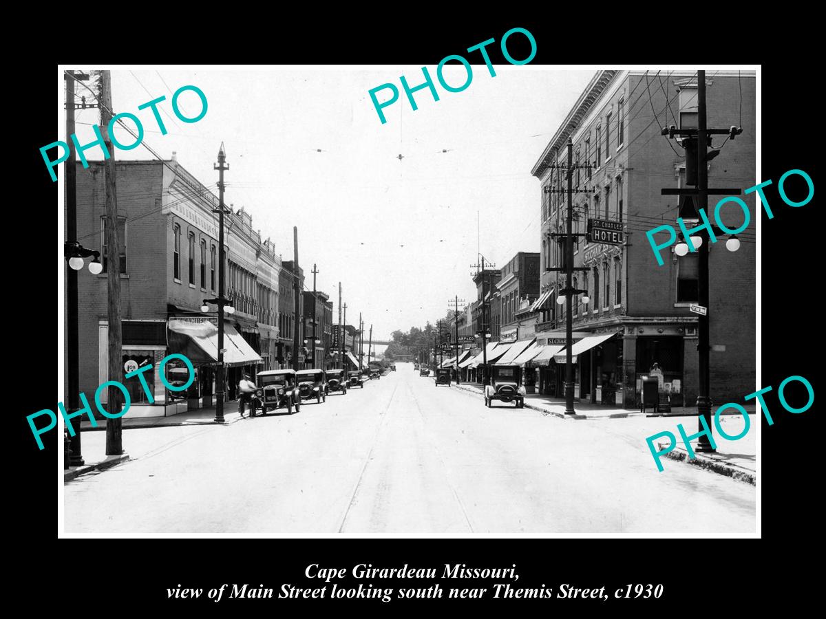 OLD LARGE HISTORIC PHOTO OF CAPE GIRARDEAU MISSOURI, THE MAIN St & STORES c1930