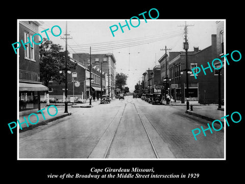 OLD LARGE HISTORIC PHOTO OF CAPE GIRARDEAU MISSOURI, THE BROADWAY & STORES 1929