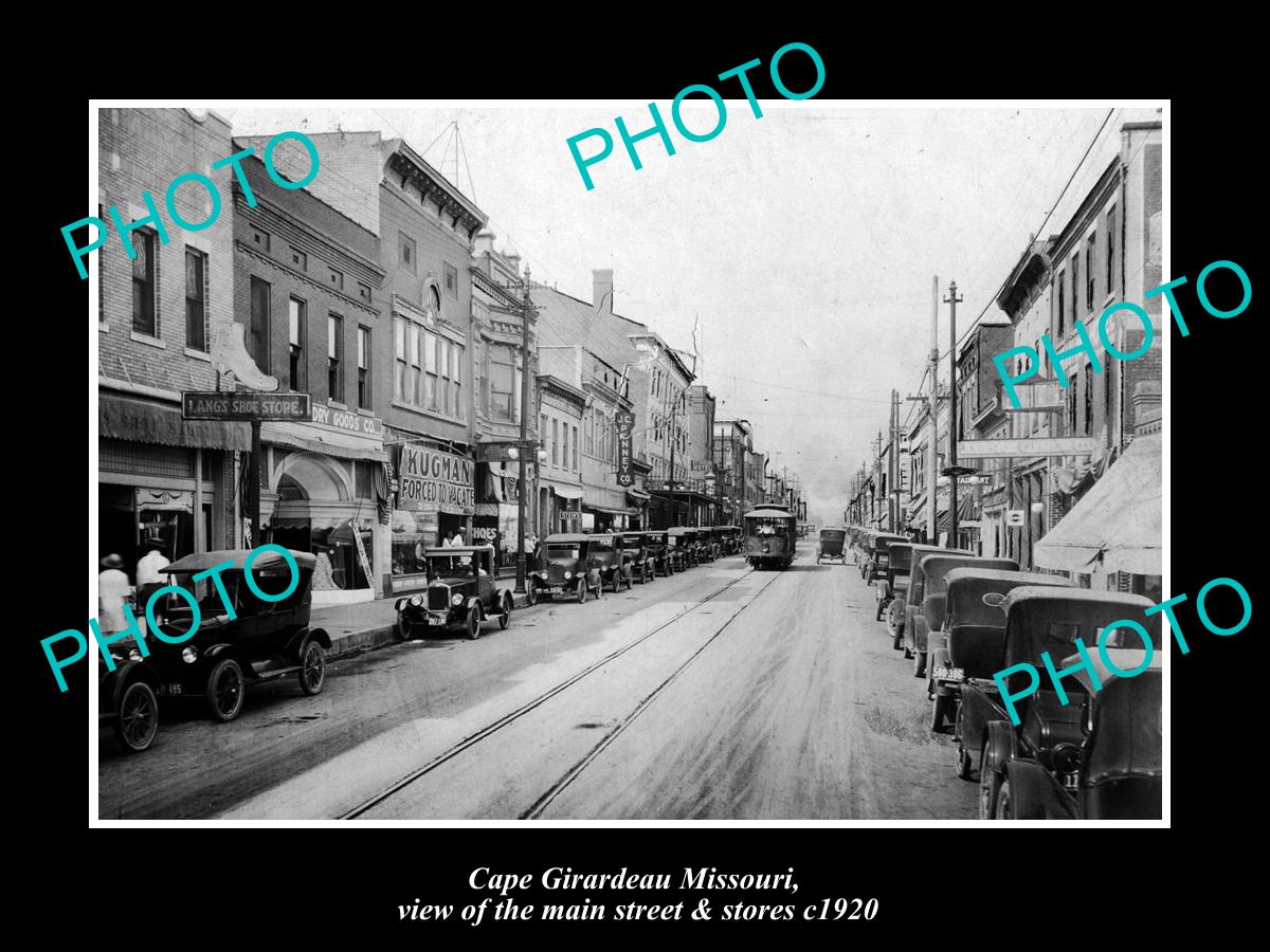 OLD LARGE HISTORIC PHOTO OF CAPE GIRARDEAU MISSOURI, THE MAIN St & STORES c1920