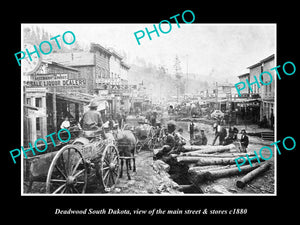 OLD LARGE HISTORIC PHOTO OF DEADWOOD SOUTH DAKOTA, THE MAIN STREET & STORES 1880