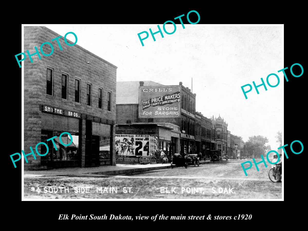 OLD LARGE HISTORIC PHOTO OF ELK POINT SOUTH DAKOTA, THE MAIN St & STORES c1920