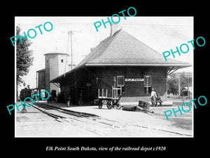 OLD LARGE HISTORIC PHOTO OF ELK POINT SOUTH DAKOTA, THE RAILROAD DEPOT c1920