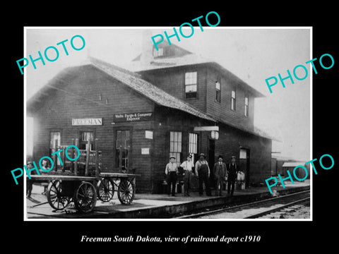 OLD LARGE HISTORIC PHOTO OF FREEMAN SOUTH DAKOTA, THE RAILROAD STATION c1910