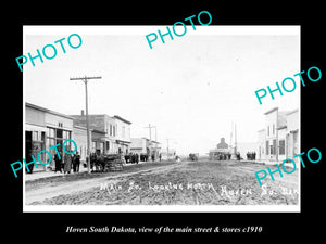 OLD LARGE HISTORIC PHOTO OF HOVEN SOUTH DAKOTA, THE MAIN STREET & STORES c1910