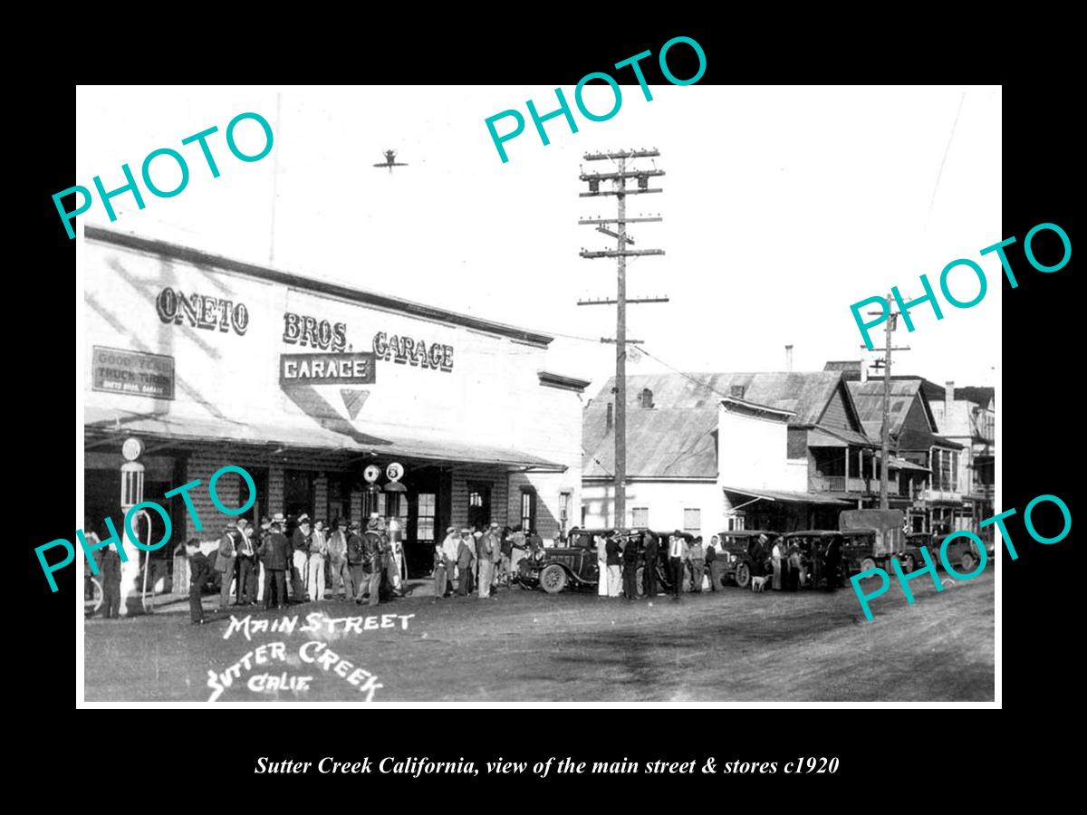 OLD LARGE HISTORIC PHOTO OF SUTTER CREEK CALIFORNIA, THE MAIN St & STORES c1920