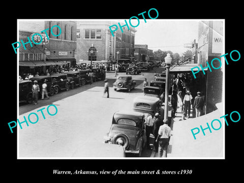 OLD LARGE HISTORIC PHOTO OF WARREN ARKANSAS, THE MAIN STREET & STORES c1930