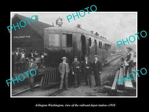 OLD LARGE HISTORIC PHOTO OF ARLINGTON WASHINGTON, RAILROAD DEPOT STATION c1910