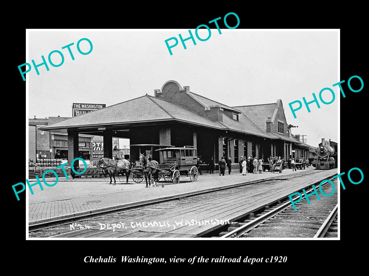 OLD LARGE HISTORIC PHOTO OF CHEHALIS WASHINGTON THE RAILROAD DEPOT STATION c1920