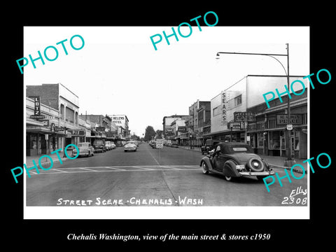 OLD LARGE HISTORIC PHOTO OF CHEHALIS WASHINGTON, THE MAIN STREET & STORES c1950