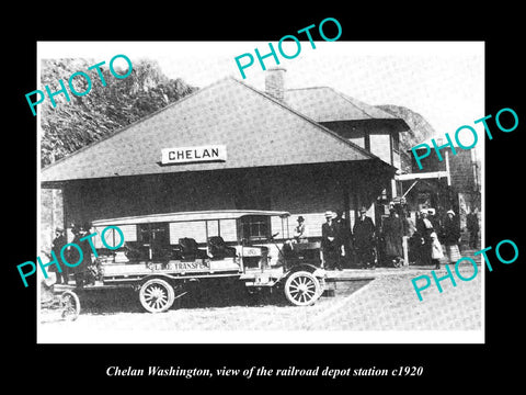 OLD LARGE HISTORIC PHOTO OF CHELAN WASHINGTON, THE RAILROAD DEPOT STATION c1920