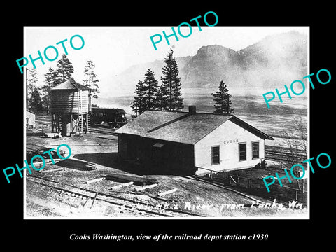 OLD LARGE HISTORIC PHOTO OF COOKS WASHINGTON, THE RAILROAD DEPOT STATION c1930