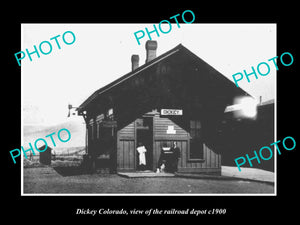 OLD LARGE HISTORIC PHOTO OF DICKEY COLORADO, THE RAILROAD DEPOT STATION c1900