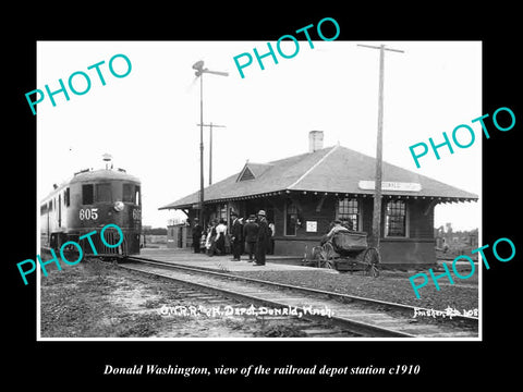 OLD LARGE HISTORIC PHOTO OF DONALD WASHINGTON, THE RAILROAD DEPOT STATION c1910