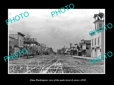 OLD LARGE HISTORIC PHOTO OF ELMA WASHINGTON, THE MAIN STREET & STORES c1910