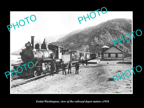 OLD LARGE HISTORIC PHOTO OF ENTIAT WASHINGTON, THE RAILROAD DEPOT STATION c1910