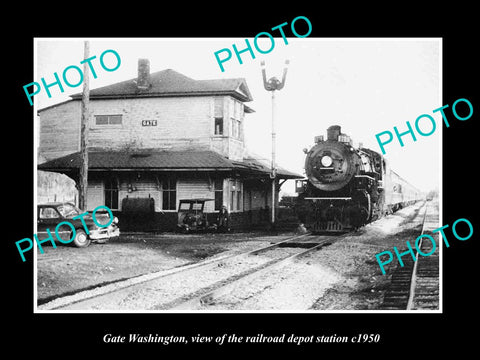 OLD LARGE HISTORIC PHOTO OF GATE WASHINGTON, THE RAILROAD DEPOT STATION c1950