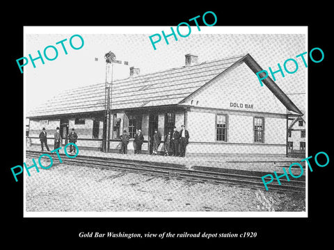 OLD LARGE HISTORIC PHOTO OF GOLD BAR WASHINGTON THE RAILROAD DEPOT STATION c1920