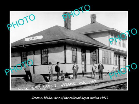 OLD LARGE HISTORIC PHOTO OF JEROME IDAHO, THE RAILROAD DEPOT STATION c1910