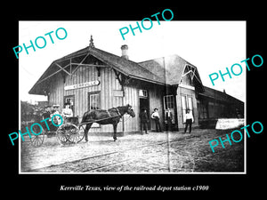 OLD LARGE HISTORIC PHOTO OF KERRVILLE TEXAS, THE RAILROAD DEPOT STATION c1900