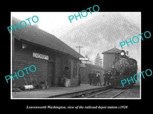 OLD LARGE HISTORIC PHOTO OF LEAVENWORTH WASHINGTON, THE RAILROAD DEPOT c1920