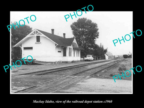 OLD LARGE HISTORIC PHOTO OF MACKAY IDAHO, THE RAILROAD DEPOT STATION c1960