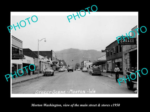 OLD LARGE HISTORIC PHOTO OF MORTON WASHINGTON, THE MAIN STREET & STORES c1950