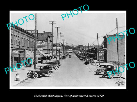 OLD LARGE HISTORIC PHOTO OF SNOHOMISH WASHINGTON, THE MAIN St & STORES c1920