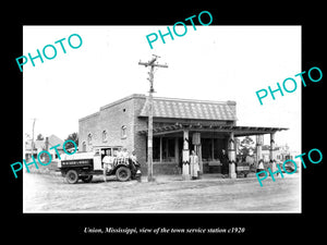 OLD LARGE HISTORIC PHOTO OF UNION MISSISSIPPI, VIEW OF THE SERVICE STATION c1920