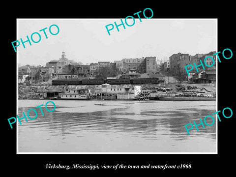 OLD LARGE HISTORIC PHOTO OF VICKSBURG MISSISSIPPI, THE TOWN & WATERFRONT c1900