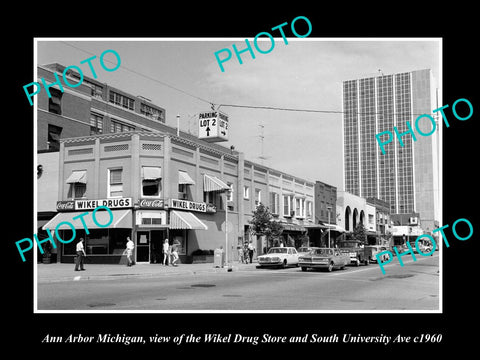 OLD LARGE HISTORIC PHOTO OF ANN ARBOR MICHIGAN, THE WIKEL DRUG STORE c1960