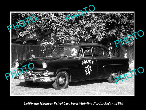 OLD LARGE HISTORIC PHOTO OF CALIFORNIA POLICE FORD MAINLINE PATROL CAR c1950