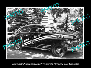 OLD LARGE HISTORIC PHOTO OF IDAHO STATE POLICE CAR, CHEVROLET FLEETLINE c1947