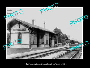 OLD LARGE HISTORIC PHOTO OF LACROSSE INDIANA, THE RAILROAD DEPOT STATION c1920