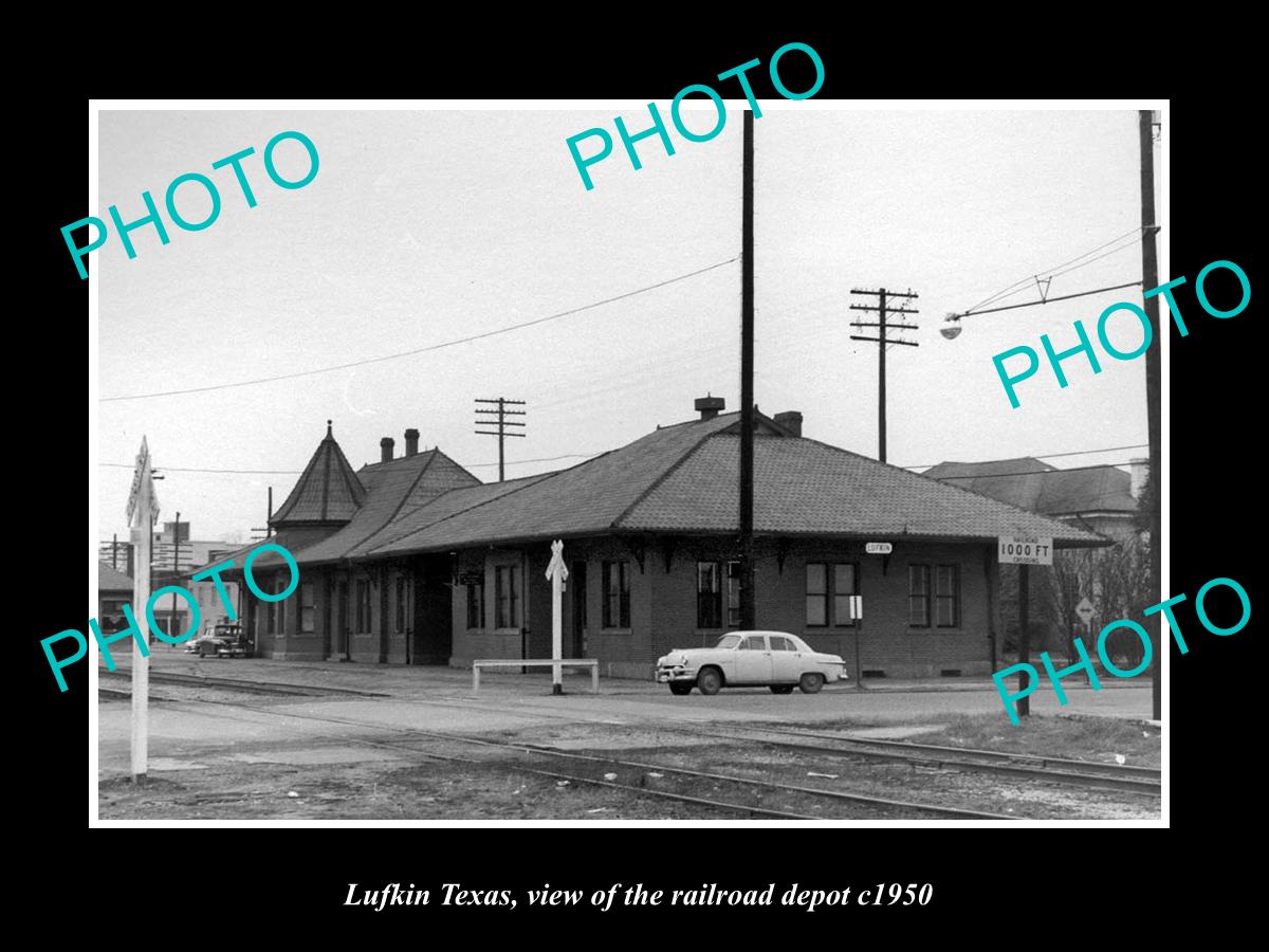 OLD LARGE HISTORIC PHOTO OF LUFKIN TEXAS, THE RAILROAD DEPOT STATION c1950