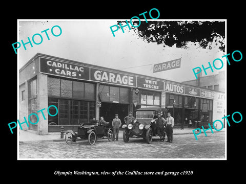 OLD LARGE HISTORIC PHOTO OF OLYMPIA WASHINGTON, THE CADILLAC MOTOR GARAGE c1920