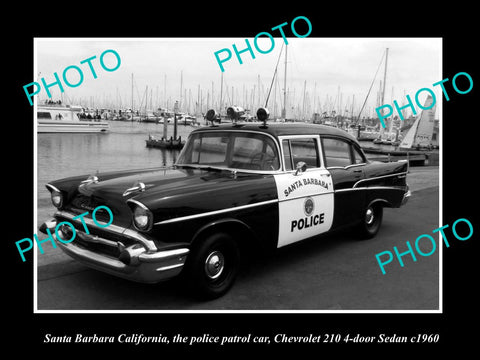 OLD LARGE HISTORIC PHOTO OF SANTA BARBARA CALIFORNIA, POLICE CHEVROLET CAR c1960