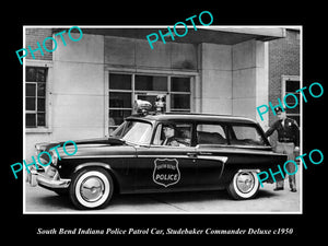 OLD LARGE HISTORIC PHOTO OF SOUTH BEND INDIANA, THE STUDEBAKER POLICE CAR c1950