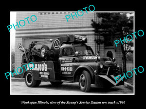 OLD LARGE HISTORIC PHOTO OF WAUKEGAN ILLINOIS, THE STRANG'S TOW TRUCK c1960