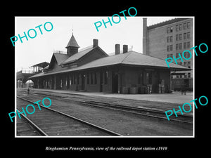 OLD LARGE HISTORIC PHOTO OF BINGHAMTON PENNSYLVANIA, THE RAILROAD DEPOT c1910