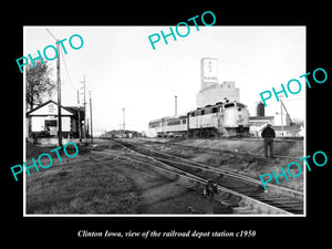 OLD LARGE HISTORIC PHOTO OF CLINTON IOWA, THE RAILROAD DEPOT STATION c1950