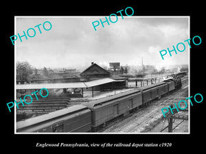 OLD LARGE HISTORIC PHOTO OF ENGLEWOOD PENNSYLVANIA, THE RAILROAD DEPOT c1920