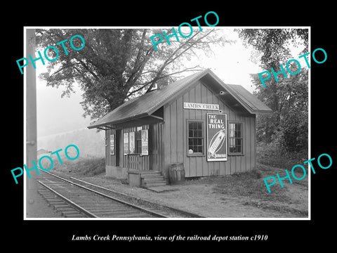 OLD LARGE HISTORIC PHOTO OF LAMBS CREEK PENNSYLVANIA, THE RAILROAD DEPOT c1910