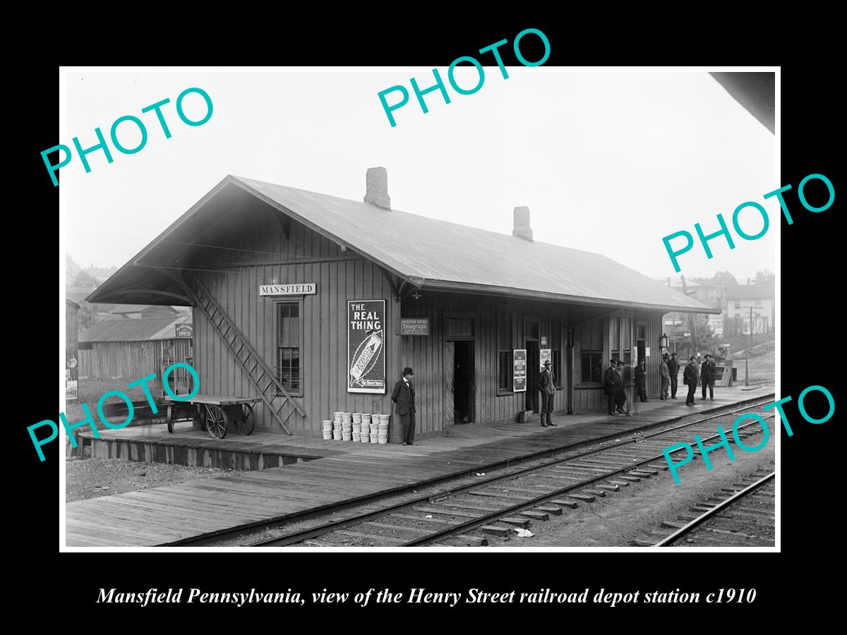 OLD LARGE HISTORIC PHOTO OF MANSFIELD PENNSYLVANIA, THE RAILROAD DEPOT c1910