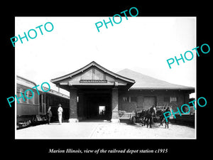 OLD LARGE HISTORIC PHOTO OF MARION ILLINOIS, THE RAILROAD DEPOT STATION c1915 1