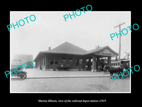 OLD LARGE HISTORIC PHOTO OF MARION ILLINOIS, THE RAILROAD DEPOT STATION c1915 2