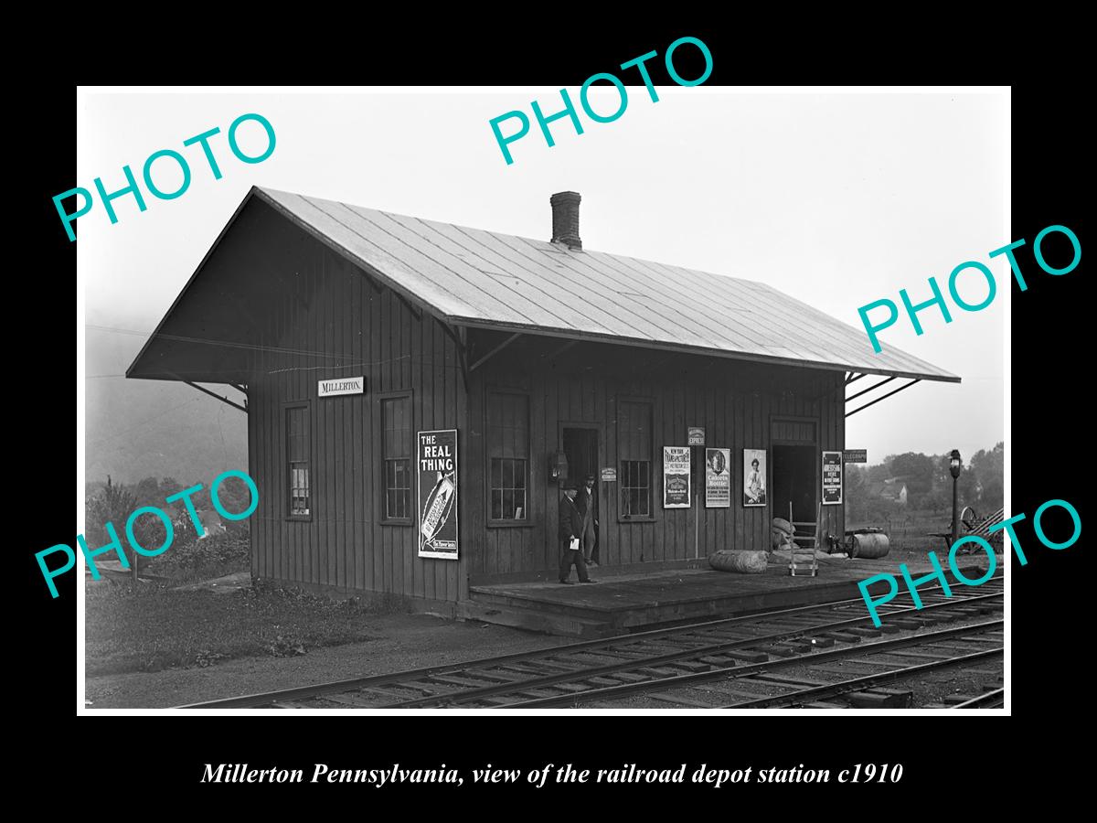 OLD LARGE HISTORIC PHOTO OF MILLERTON PENNSYLVANIA RAILROAD DEPOT STATION c1910