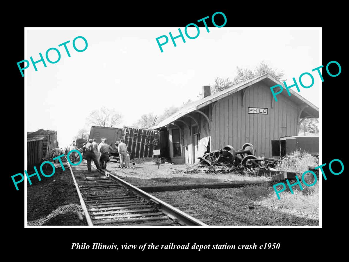 OLD LARGE HISTORIC PHOTO OF PHILO ILLINOIS, THE RAILROAD DEPOT STATION c1950