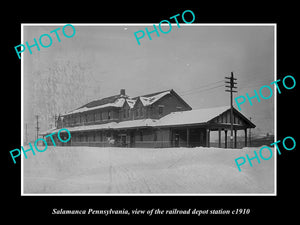 OLD LARGE HISTORIC PHOTO OF SALAMANCA PENNSYLVANIA, THE RAILROAD DEPOT c1910