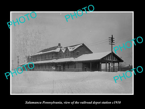 OLD LARGE HISTORIC PHOTO OF SALAMANCA PENNSYLVANIA, THE RAILROAD DEPOT c1910