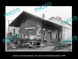 OLD LARGE HISTORIC PHOTO OF SEELEY CREEK PENNSYLVANIA, THE RAILROAD DEPOT c1910